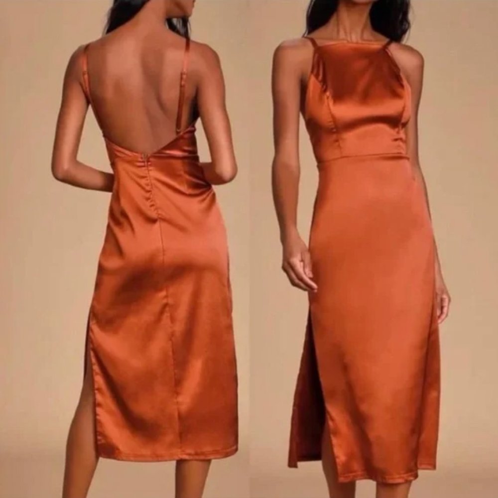 Lulus Rust Silky Midi Dress